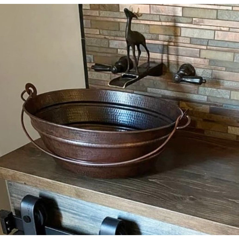 SimplyCopper 16" Oval Copper BUCKET Bathroom Sink in Aged Copper Patina